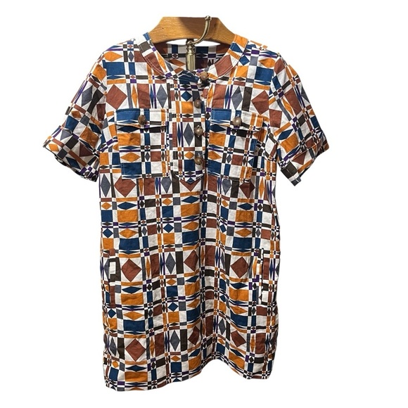 Sézane NEW Colorful Geometric Mini Lulu Dress Size 40 Linen Cotton Blend - Picture 3 of 13